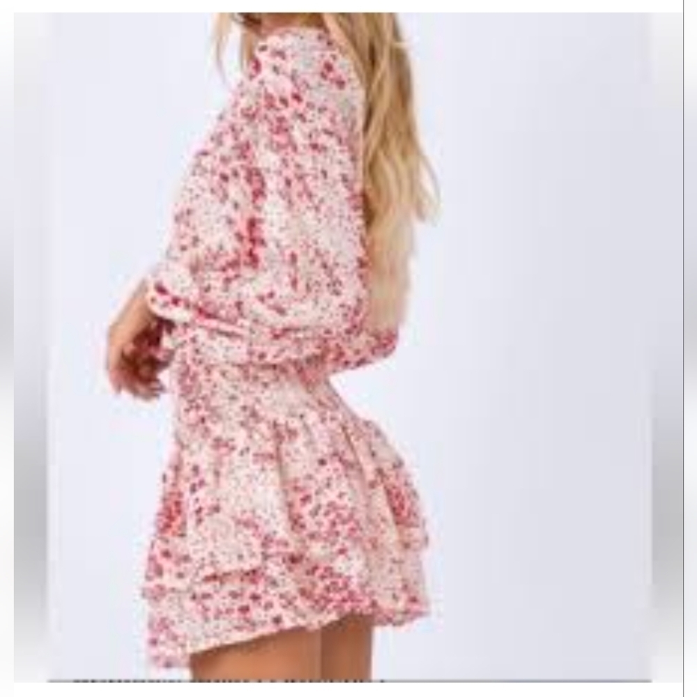 Princess Polly Altona white and red floral long sleeves mini dress size 2 - Picture 5 of 15